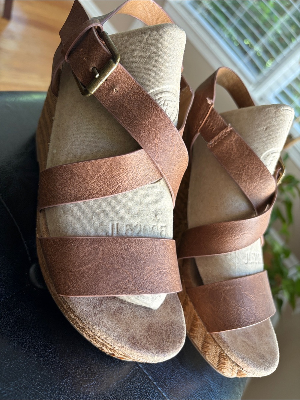 Jellypop Women's Brown Wedge Sandals - Strappy Buckle Design. Memory Foam 7.5 - Picture 2 of 8